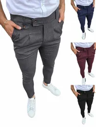 Nuovi uomini Busin Casual Skinny Stretch Slim Fit Pantaloni a matita Pantaloni Fi Zipper Metà di vita Solid Jogging Khaki Pantaloni della tuta 61Eu #