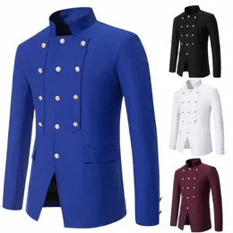 2024 Men's Stand Court Butt Blazer Coat Vintage Wedding Prom Casual Suit Gentleman Fi Elegant Banquet Dr Suit Jacket V1Fz#