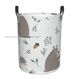 Laundry Bags Basket Forest Bear And Hedgehog Folding Dirty Clothes Toys Storage Bucket Household