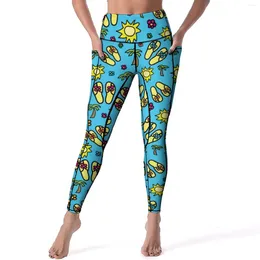 Leggings da donna Vacanza Palma Infradito sexy astratti estivi Pantaloni da yoga da palestra Collant sportivi elasticizzati push up Leggins dal design vintage