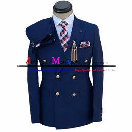 Последние Темно-Синий Мужской Костюм Slim Fit Мужчины Свадебные Костюмы Смокинг Двубортный Бизнес Костюмы 2 Шт. Пиджаки Набор Terno Masculino l2sM #