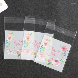 Gift Wrap 100pcs Flower Pattern "Thank You" Self-Adhesive Cookie Candy Bags Biscuit Baking Packaging Bag Wedding