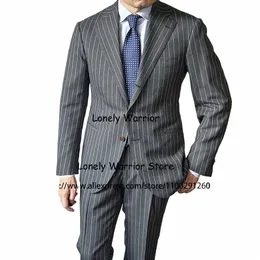 Mens를위한 Fi Grey Stiped Suits 정식 Busin Blazer Wedding Groom Tuxedo 2 조각 세트 매일 재킷 바지 Terno Masculino i6qq#