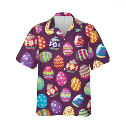 Freizeithemden für Herren, Happy Easter Day für Männer, 3D-Druck, Ei-Grafik, hawaiianisches Strandhemd, Cartoon-Knopf, Blusen, Tops