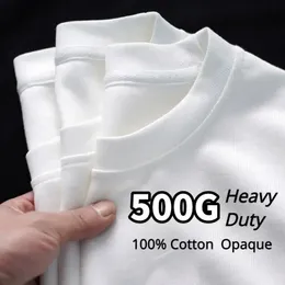 Black White GSM 500g Heavy-duty Pure Cotton T-shirt Thickened Threaded Round Neck Short Sleeves Three Needle Half Sleeve Tees 240325