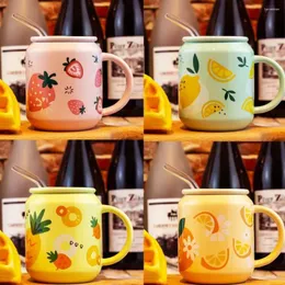 Tazze Simpatici Frutti Creativi Can Cartoon Tazza in ceramica con coperchio in paglia Tè al latte Office Home Travel Coffee Tazza d'acqua 400ml