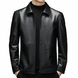 2024- Neue Männer Busin Einfache Gentleman Einfarbig Britischen Stil Casual Fi Revers Leder Jacke Dermis Leder Jacke T8PA #