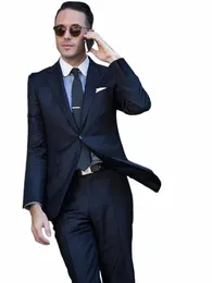 Anniebritney Dark Blue 2 Piece Slim Men Busin Suit skräddare gjorde brudgummen bröllop tuxedo 2 bit prom bröllop busin män pass h95o#