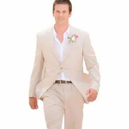 Linen Groom Tuxedo for Wedding Beach Men Suits Slim Fit Bridegroom Groomsmen Summer Wear Tuxedos Prom Party Blazer 2 PCS 2024 M3U1#