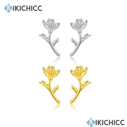 Stud Küpe Kikichicc 925 Sterling Sier Gold Flower Blossom Küpe Piercing Pentientes Clips 2024 Bahar Lüks Güzel Mücevherler Damla De OT5MQ