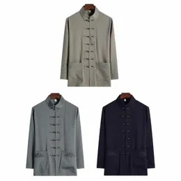 2024 New Kimo Jacket Men Traditial Chinese Clate Linen Hanfu Top Lg Sleve Tang Suit Kung Fu Shirt Cardigan Coat M-5XL P7AA#