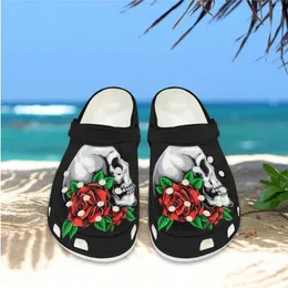 Slippers Skull Rose 3D Printing Non-Slip للجنسين المنزليين المضاد للماء حذاء مسطحة مسطحة ناعمة