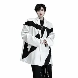 syuhgfa koreanischen Stil Simle Herren Blazer Ctrast Farbe Nähte Jacken Highend Anzug Mantel Ruffian Hübsche männliche Kleidung X5YW #