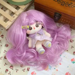 Party liefert ein echtes Bild von 20 cm Baumwollpuppe Pink Purple Hair Curled Perücke Hochtemperatur Perücken Lange gekräuselte Perückenabdeckung für 33-36 cm Kopfkreis Cosplay