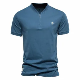 Aiopeson 100% Cott Männer T-shirt Einfarbig Casual V-ausschnitt Zipper T-shirt für Männer Neue Sommer Hohe Qualität Marke Männer tops Tees t2PO #