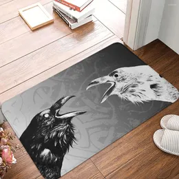 Mattor Viking Valhalla Anti-Slip Rug Doormat Kitchen Mat Huginn och Muninn tänkte Memory Crow Hallway Carpet Welcome Decor