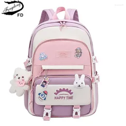 Torby szkolne Fengdong Śliczna koreańska torba dla dziewczynki kawaii plecak różowy fioletowy bookbag podstawowy student