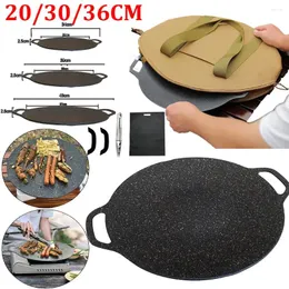 PANS 28/30/32cm 비 붙인 바베큐 그릴 팬 한국 바베큐 플레이트 냄비 Plancha Para Cocinar 야외 캠핑 베이크 웨이크 용기 튀김