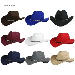 Berets Klassische Fedoras Hut Woolen Western Cowboy mit breiter Krempe für Trilby Dinner Outdoor Casual Wear XXFD