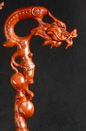 Dragon Head Taishan Mahogny Crutch Walking Faucet Cane Solid Wood Carving Old Man039s Stick For Birthday Antiskid Walk AIDS6631263