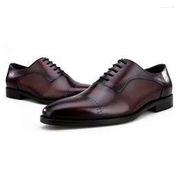 Dress Shoes Quality Black / Brown Tan Oxfords Wedding Mens Groom Genuine Leather Business Male Social