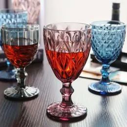 Golden Glass Vintage Tail Wine Cups Edge Multi Colored Glassware Wedding Party Green Blue Purple Pink Goblets 10oz FY5509 Ware