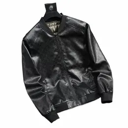 2023 ربيع الخريف Fi New Men's Leather Suit Coat Male Busin Trend Casual Fit Slim Baseball Jacket J6DB#