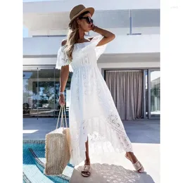Casual Dresses Women Dress Lace Long White Beach Skirt Strapless One Shoulder Sexy
