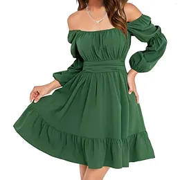 Casual Dresses Sexy Women Dress Off Shoulder Long Sleeve High Waist A Line Ruffle Flowy Mini Ladies Y2k Vestidos Dres