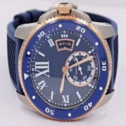 Top Quality Diver W2CA0009 Mostrador Azul e Faixa de Borracha 42mm Relógios de Pulso Esportivos Masculinos Automáticos 18k Ouro Rosa Mens Watch2170