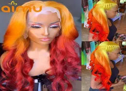 Spetsspårar Body Wave Highlight Ginger 13x6 Stängning Frontal Ombre Orange 99J Bourgogne Pre Plucked Human Hair for Black Women3001077