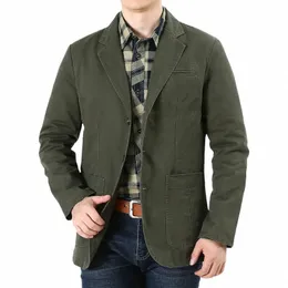 FI Mens Cott Jacke Taschen Casual Frühling und Herbst Neue Männer mittleren Alters Blazer Jacke Denim Jacken Busin Casual P5gE #