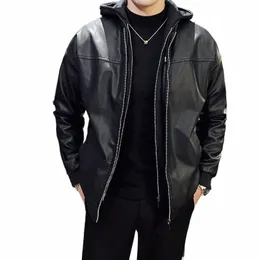 Spring Autumn Short Cool Black Leather Biker Jacket Män blixtlås LG Sleeve Belt Plus Size European Fi Brand Läderjackor 32i7#