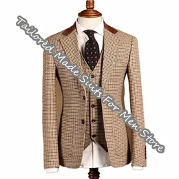 Blazer Sets Plaid Männlicher Anzug Hochzeitsanzug Für Männer Formelle Soziale Set 3 Stück Mantel Hosen Neueste Design Prom Dr Gentleman Kleidung n0PL #