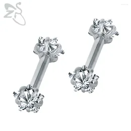 Stud Earrings Double Sided Piercing Star Ear Studs Cubic Zirconia Earring Crystal Barbell Stainless Steel Tragus Piercings