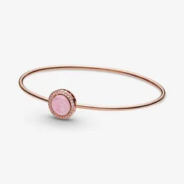 Hög polering 100% 925 Sterling Silver Pink Swirl Bangle Rose Gold Armband Fashion Women Wedding Engagement Smycken Tillbehör308K