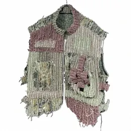 pfhq Gilet da uomo Wed Thick Camoue Patchwork Zipper Persality Outdoor Summer Worn Out Vintage Versatile Gilet 21Z3508 m61S #