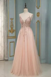 Rose Pink Sukienki z druhną 2024 NOWOŚĆ SEXY SEXY SPGAHETTI Paski bez pleców cekinowe aplikacje Długie wieczorne suknie balowe BC10827
