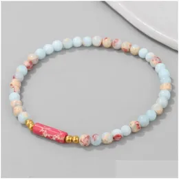 Braccialetti con ciondoli 4mm blu perline di pietra Shoushan naturale Unakites cristallo forma cilindrica donne dolce festa gioielli consegna goccia Otcn6