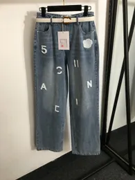 Jeans broderad logotyp Anpassad vävning, färgning och tvätt av teknik med hög midja Loose Casual Pants