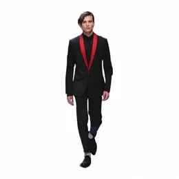 Blazer vintage gótico masculino terno vermelho xale lapela único breasted um butt magro conjunto completo 2 peça jaqueta com calças evento formal i5t3 #