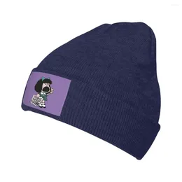 Berets Mafalda Protesting Strickmütze Beanie Herbst Winter Hüte Warme Mode Niedlichen Kawaii Cartoon Caps Männer Frauen