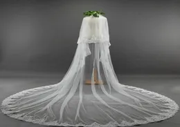 Velo da sposa di lusso a due strati lungo bordo in pizzo Velo da sposa bianco avorio lunghezza cattedrale con pettine attaccato su misura 2154506