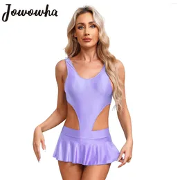 Damskie odzież kąpielowa Błyszy Blosy Bodysuit Swimue Bodysuit z marszczoną mini spódniczą przyjęcie na plażową odzież nocną odzież klubową