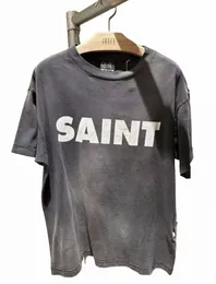 ponadgabarytowe 2024SS Wed Black Saint Michael Letter Print T Shirt Men Men Kobiety 1: 1 Wysokiej jakości ciężki tkanina koszulka krótkie rękawy Q21f#