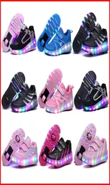 أحذية تزلج جديدة LED مع عجلتين/عجلتان تضيء متوهجة Jazzy Junior Kids Shoes Boys Boys Girls Sneakers8214961