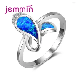 Cluster-Ringe, mystische besondere Form, krummer blauer Feueropal-Ring, Verkauf von 925er Sterlingsilber, Markenschmuck, Hochzeitsgeschenk