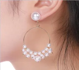 Boho White Imitation Pearl Round Circle Hoop örhängen Fashion Women Girls Gold Color Big Earing Korean Jewelry Party Statement Ear9433636