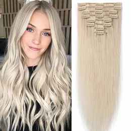 Blondes schwarz brauner Clip -in -on -Haar -Erweiterungen Reales menschliches Haar Erweiterungen 100g 8pcs 20 Farben Brasilianisch Indianer Vollkopf Doppelschalte