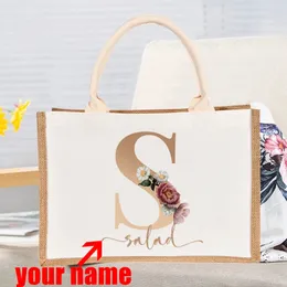 Personalized Custom Bridesmaid Travel Beach Burlap Tote Gifts Cosmetic Bags Bridal Wedding Bachelorette Party Favors Jute Bags 240322